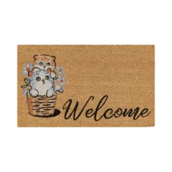 New Kaşmir Rugs 7/24 Cat Welcome Coco Door Mat, 45cmx75cm, Multi Door Mats