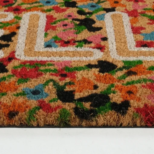 Clearance Kaşmir Rugs 7/24 Colourful Floral Hello Coco Door Mat, 45cmx75cm, Multi Door Mats