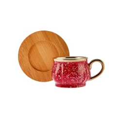 Discount 12-Piece Bone China Espresso Turkish Coffee Cup Set with Bamboo Tray for 6 People, 90ml, Red Multi Espresso & Turkish Coffee Cup Sets