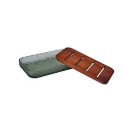 Clearance Abiete Glass Soap Dish, 14.22cmx9.88cmx3.04cm, Green Multi Bath Accessories