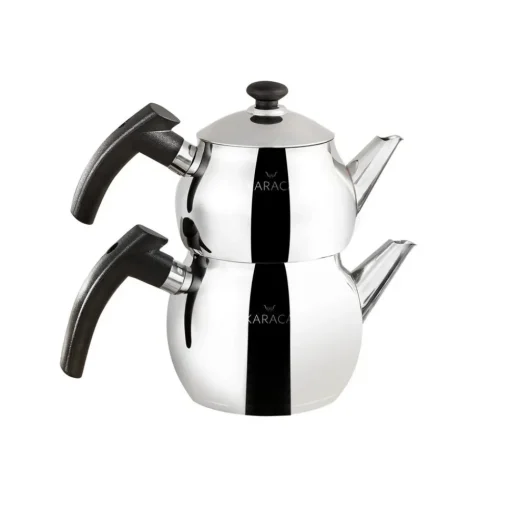 Best Adelya Stainless Steel Induction Teapot Set, Small, Silver Black Turkish Coffee Pots|Turkish Teapots