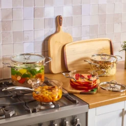 Outlet Amore 7-Piece Borosilicate Cookware Set, Transparent Borosilicate Cookware Set