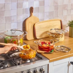 Outlet Amore 7-Piece Borosilicate Cookware Set, Transparent Borosilicate Cookware Set