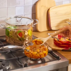 Outlet Amore 7-Piece Borosilicate Cookware Set, Transparent Borosilicate Cookware Set