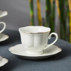 New Çan 12-Piece Porcelain Espresso Turkish Coffee Cup Set for 6 People, 90ml, White Gold Espresso & Turkish Coffee Cup Sets