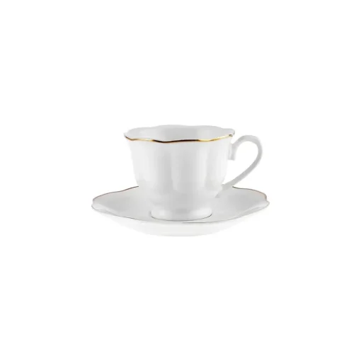 New Çan 12-Piece Porcelain Espresso Turkish Coffee Cup Set for 6 People, 90ml, White Gold Espresso & Turkish Coffee Cup Sets