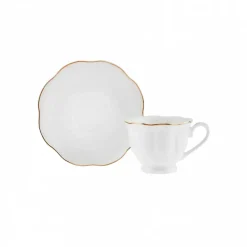 New Çan 12-Piece Porcelain Espresso Turkish Coffee Cup Set for 6 People, 90ml, White Gold Espresso & Turkish Coffee Cup Sets