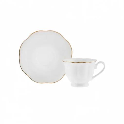 New Çan 12-Piece Porcelain Espresso Turkish Coffee Cup Set for 6 People, 90ml, White Gold Espresso & Turkish Coffee Cup Sets