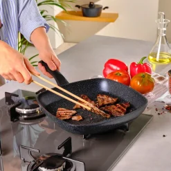 New Aqua Granite Non-Stick Induction Grill Pan, 28cm, Blue Pans