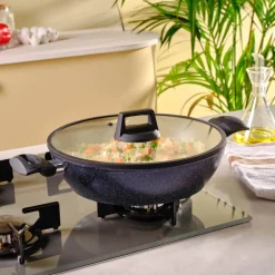 Hot Aqua Granite Non-Stick Induction Shallow Casserole, 30m, Blue Pots|Induction Cookware