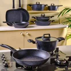 Hot Aqua Granite Non-Stick Induction Shallow Casserole, 30m, Blue Pots|Induction Cookware