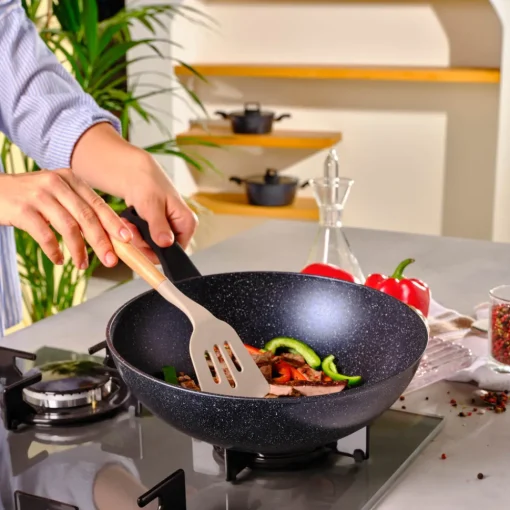 Aqua Granite Non-Stick Induction Wok Pan, 28cm, Blue Pans|Induction Cookware