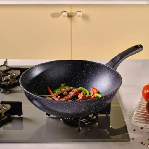 Aqua Granite Non-Stick Induction Wok Pan, 28cm, Blue Pans|Induction Cookware