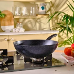 Aqua Granite Non-Stick Induction Wok Pan, 28cm, Blue Pans|Induction Cookware
