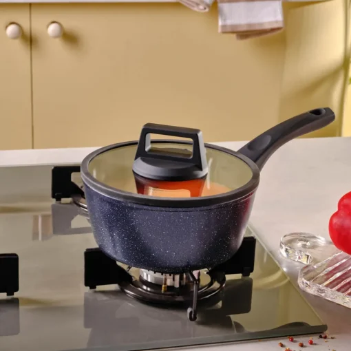 Outlet Aqua Granite Non-Stick Induction Saucepan & Lid, 18cm, Blue Pans