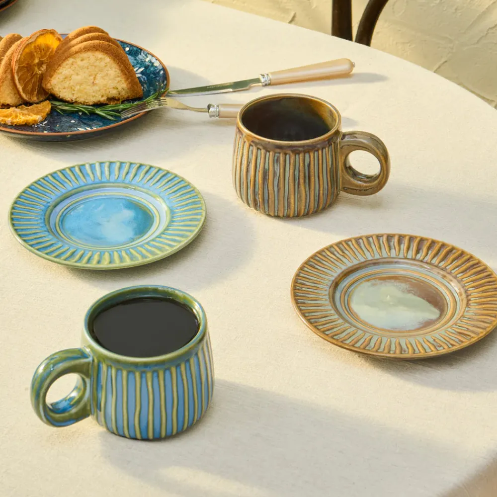 Hot Arthur Beige & Green Tea Cup for 2 People, 260 ml Tea Set