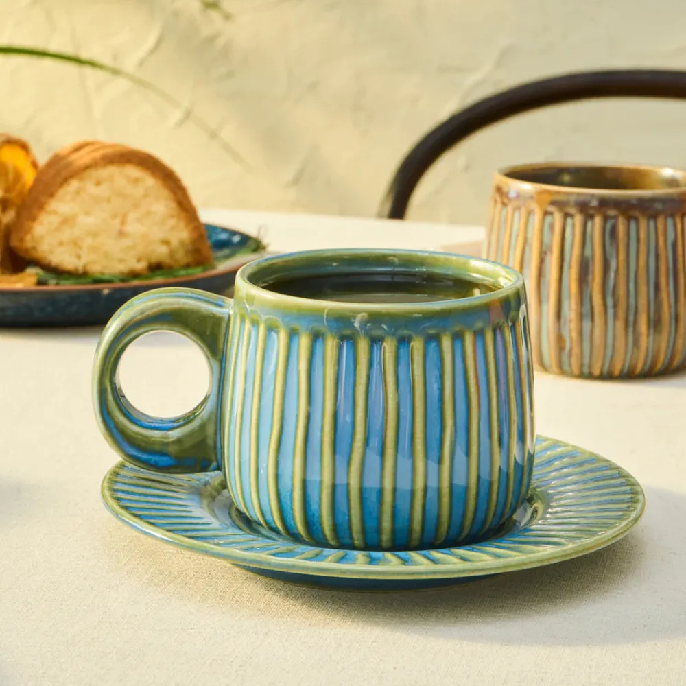 Hot Arthur Beige & Green Tea Cup for 2 People, 260 ml Tea Set