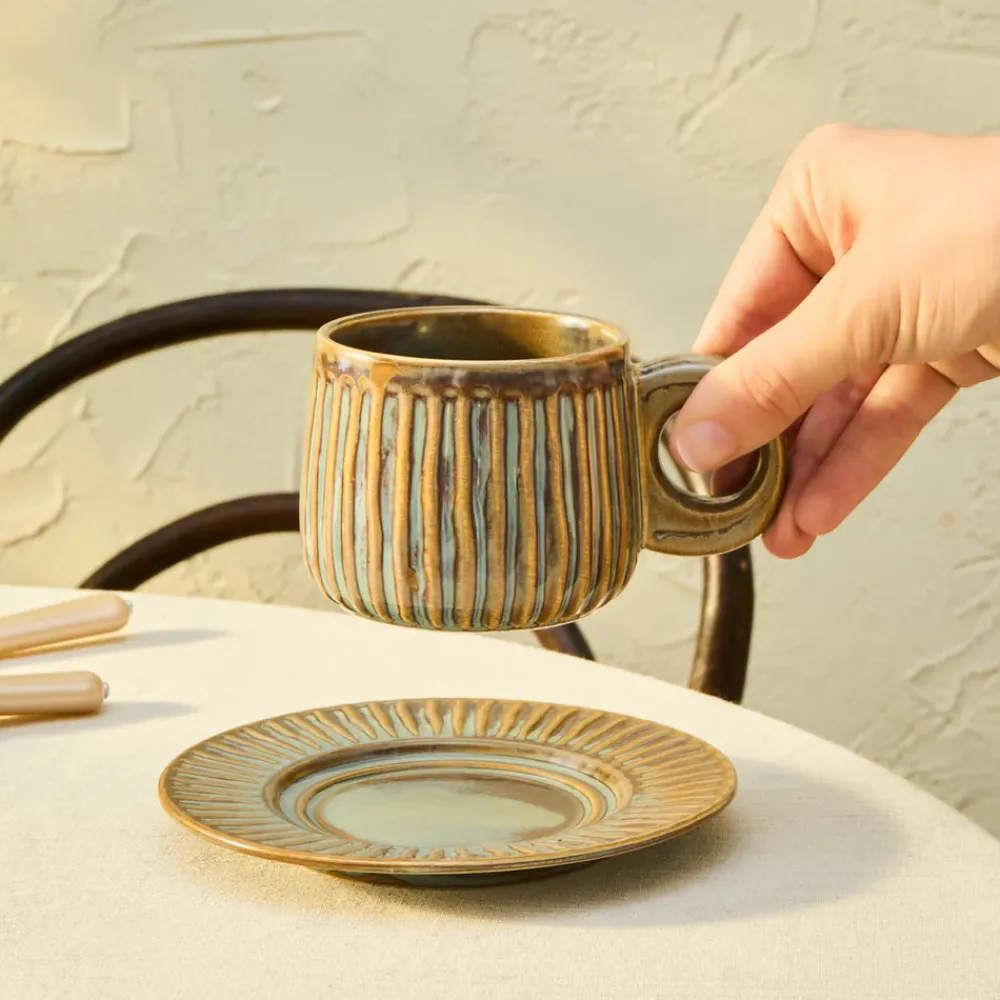 Hot Arthur Beige & Green Tea Cup for 2 People, 260 ml Tea Set