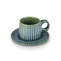 Hot Arthur Beige & Green Tea Cup for 2 People, 260 ml Tea Set