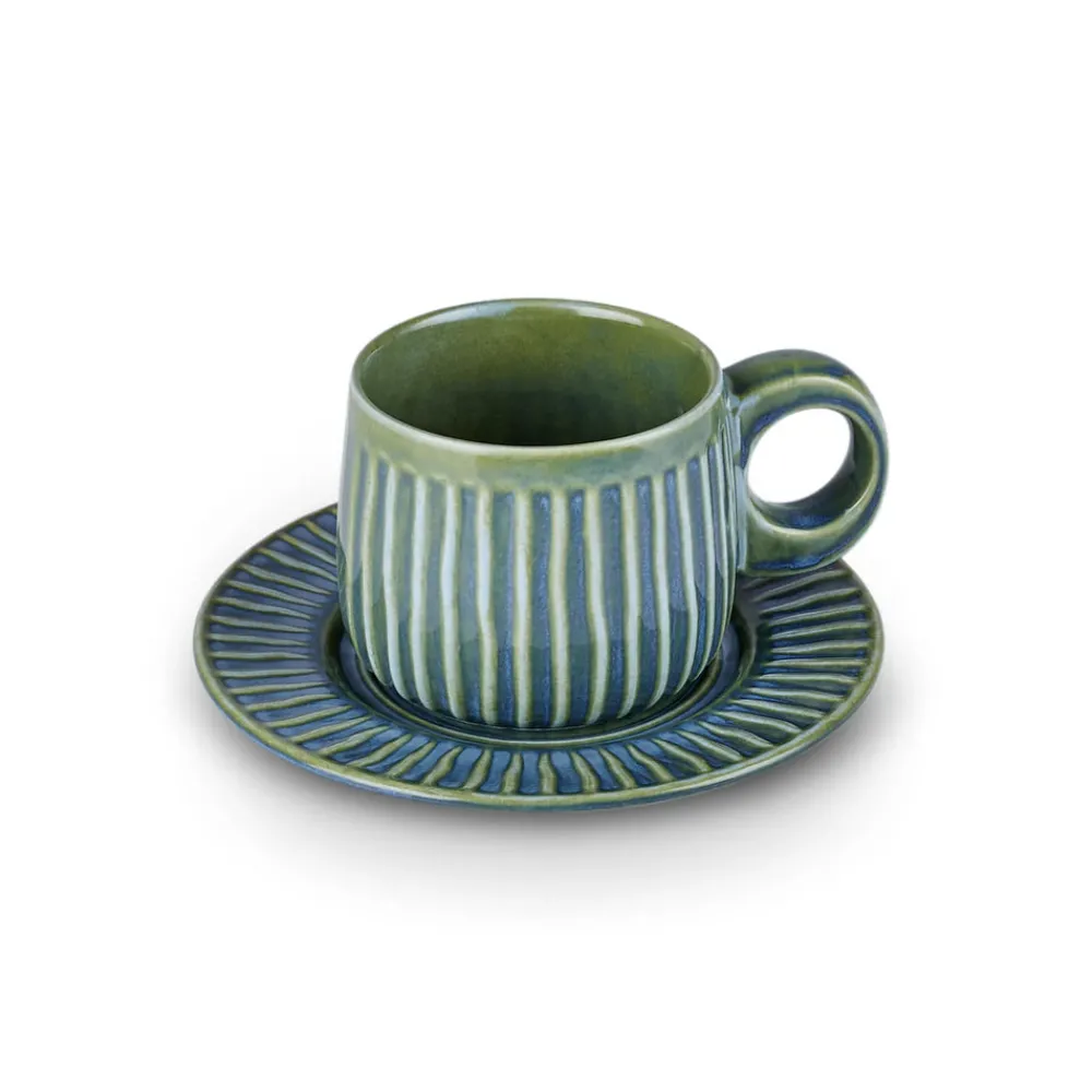Hot Arthur Beige & Green Tea Cup for 2 People, 260 ml Tea Set