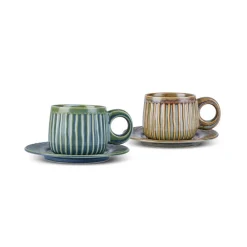 Hot Arthur Beige & Green Tea Cup for 2 People, 260 ml Tea Set