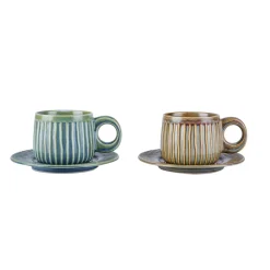 Hot Arthur Beige & Green Tea Cup for 2 People, 260 ml Tea Set