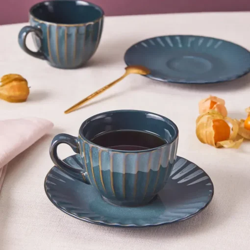 Clearance Austen 4-Piece Tea Cup and Saucer Set for 2 People, Green Tea Set