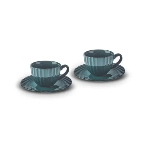 Clearance Austen 4-Piece Tea Cup and Saucer Set for 2 People, Green Tea Set