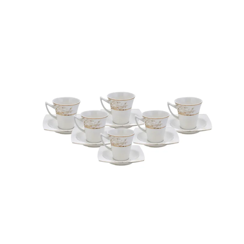 Best Autumn 12 Piece Porcelain Espresso Turkish Coffee Cup Set for 6 People, 85ml, Gold White Espresso & Turkish Coffee Cup Sets