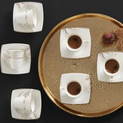 Best Autumn 12 Piece Porcelain Espresso Turkish Coffee Cup Set for 6 People, 85ml, Gold White Espresso & Turkish Coffee Cup Sets
