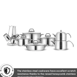 Hot Belgrad 15-Piece Complete Stainless Steel Kitchen Cookware Set Stainless Steel Cookware Sets