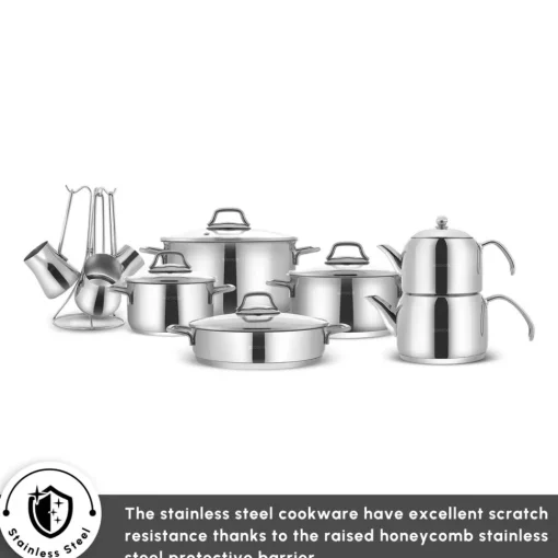 Hot Belgrad 15-Piece Complete Stainless Steel Kitchen Cookware Set Stainless Steel Cookware Sets