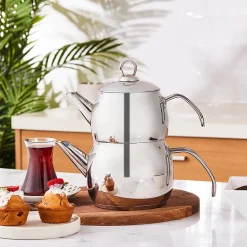 New Belinay Stainless Steel Teapot Set, Medium, Silver Turkish Coffee Pots|Turkish Teapots