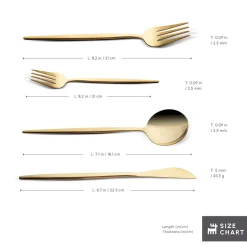 Hot Bella 24-Piece Cutlery Set for 6 People, Shiny Gold Cutlery Sets