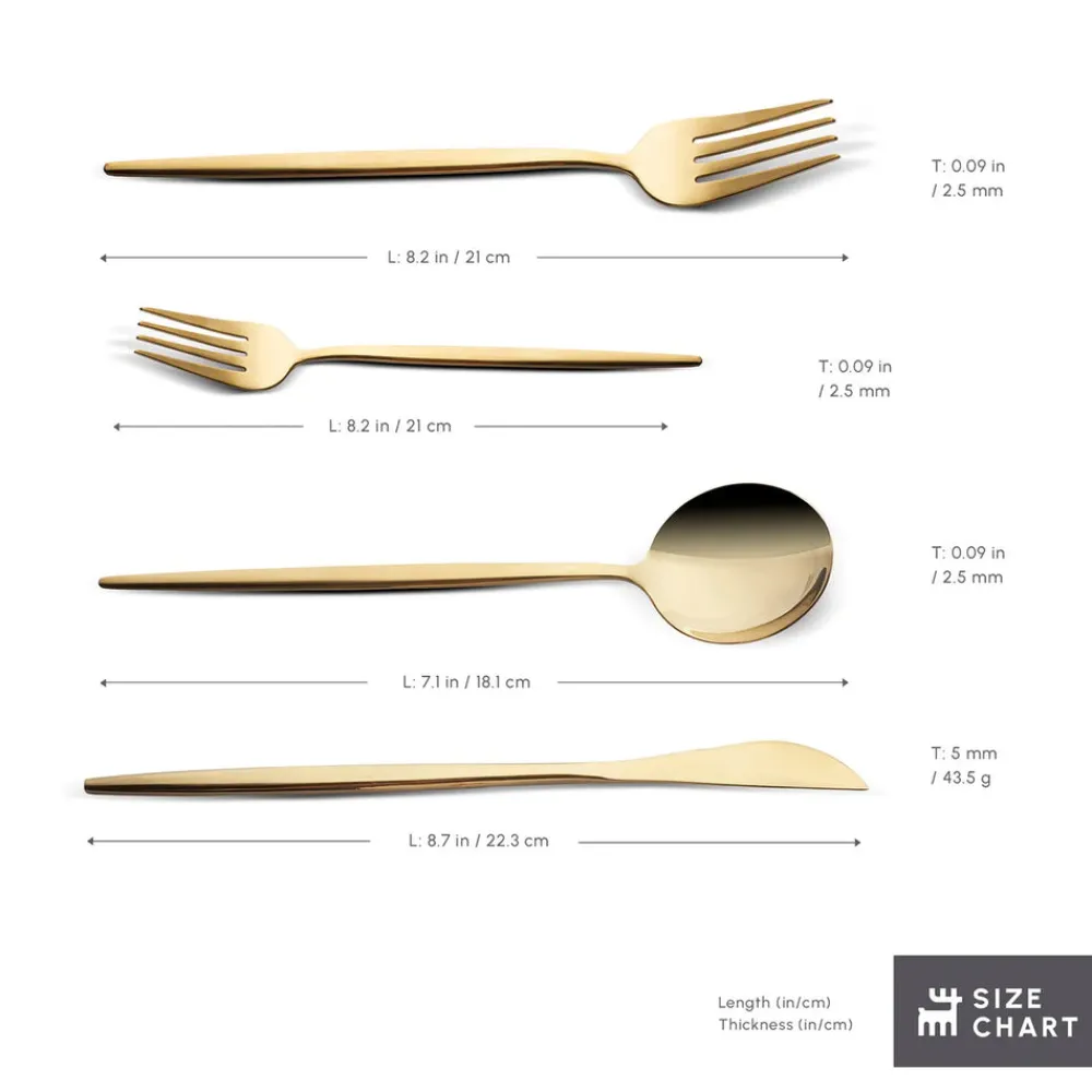 Hot Bella 24-Piece Cutlery Set for 6 People, Shiny Gold Cutlery Sets