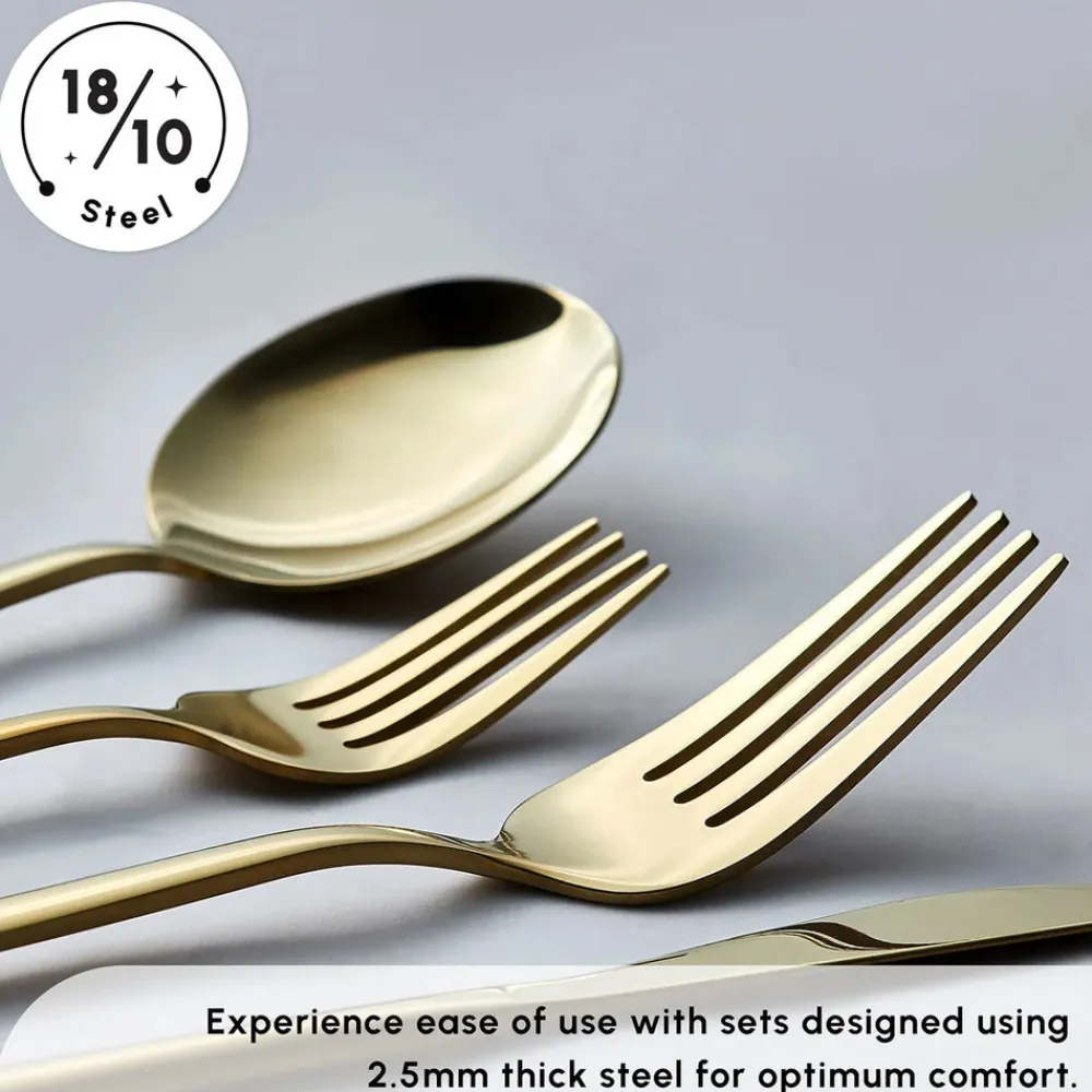 Hot Bella 24-Piece Cutlery Set for 6 People, Shiny Gold Cutlery Sets