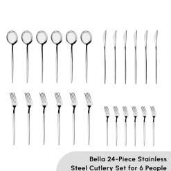 Outlet Bella Stainless Steel 24-Piece Cutlery Set for 6 People, Silver Cutlery Sets