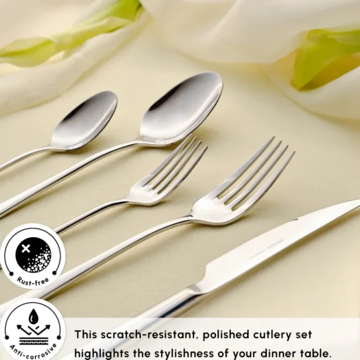 New Bellamy 84-Piece Stainless Steel Cutlery Set for 12 People, Silver Cutlery Sets