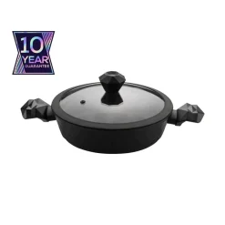 Discount BioDiamond Non-Stick Antibacterial Handle Induction Shallow Casserole with Lid, 3.2L, Black Pots|Induction Cookware