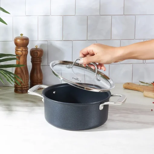 Clearance BioDiamond Pro Non-Stick Induction Stockpot with Lid, 20cm, Black Induction Cookware|Pots