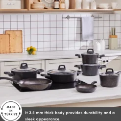 Hot Biogranite Black Gold 12-Piece Non-Stick Induction Cookware Set Biogranite Cookware Sets