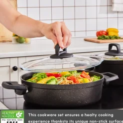 Hot Biogranite Black Gold 12-Piece Non-Stick Induction Cookware Set Biogranite Cookware Sets