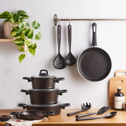 Hot Blackgold Biogranite 13-Piece Induction Cookware Set with Kitchen Utensil Set, Induction Cookware|Biogranite Cookware Sets