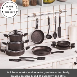 Hot Blackgold Biogranite 15-Piece Non-Stick Induction Cookware Set, Biogranite Cookware Sets