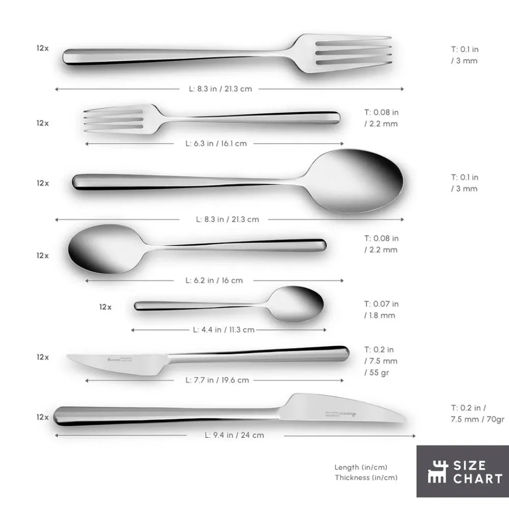 Discount Boreas 84-Piece Stainless Steel Cutlery Set for 12 People, Silver Cutlery Sets