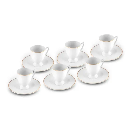 Online Boyoz 12-Piece Porcelain Espresso Turkish Coffee Cup Set for 6 People, 85ml, White Gold Espresso & Turkish Coffee Cup Sets