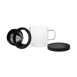 Outlet Brewy Glass Coffee Dripper Mug, 300ml, Black Transparent Mugs