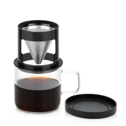 Outlet Brewy Glass Coffee Dripper Mug, 300ml, Black Transparent Mugs