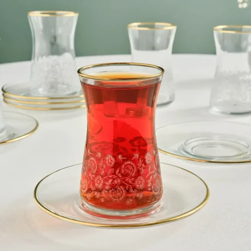 Online Brugge 12-Piece Glass Turkish Tea Set for 6 People, Gold Turkish Tea Sets
