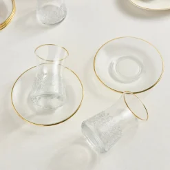 Online Brugge 12-Piece Glass Turkish Tea Set for 6 People, Gold Turkish Tea Sets